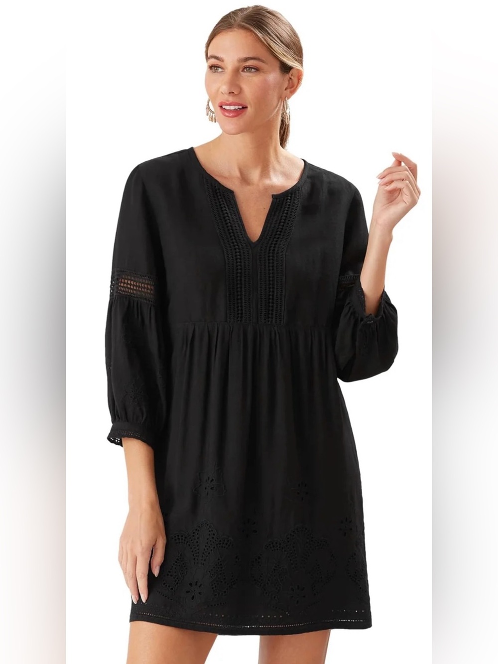 Tommy Bahama Black Crochet-Trim Mini Dress